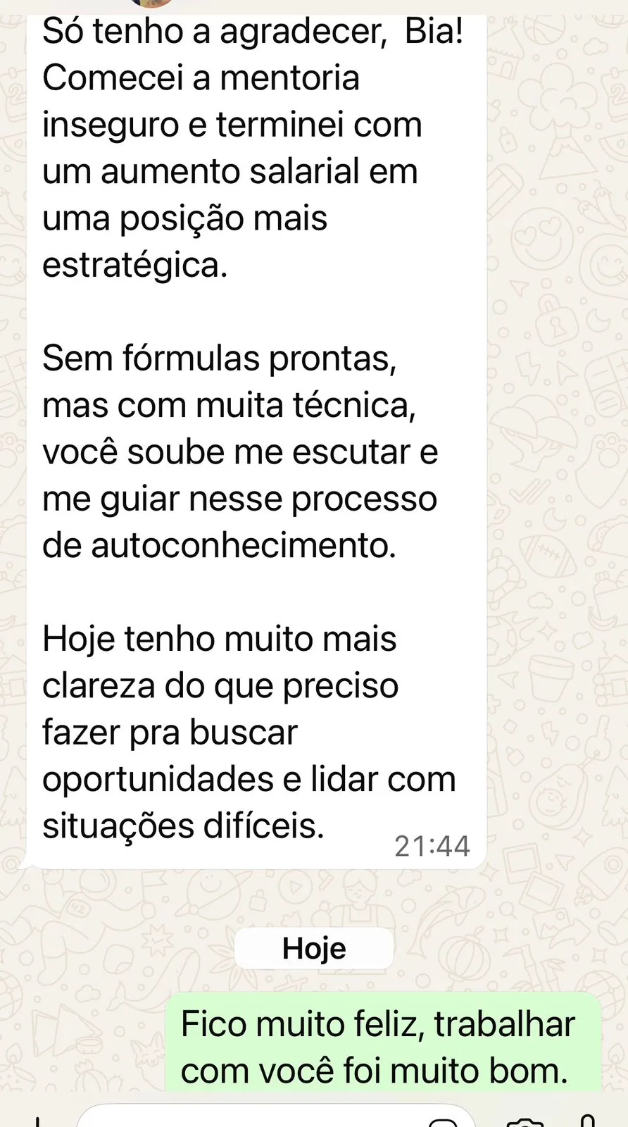 Captura do depoimento favorito do WhatsApp 1