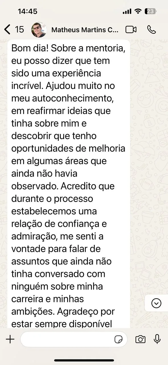 Captura do depoimento favorito do WhatsApp 4