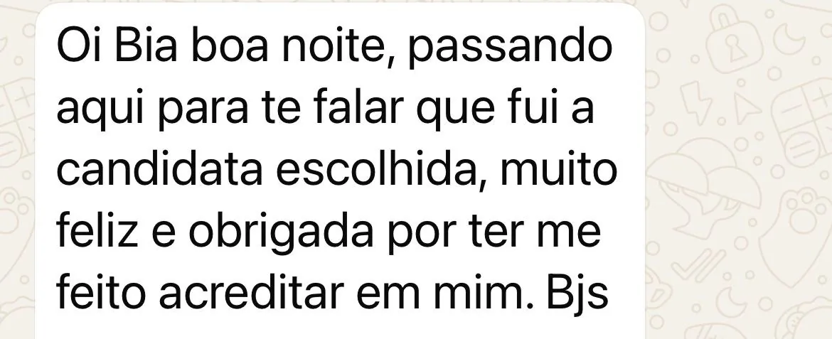Captura do depoimento favorito do WhatsApp 7
